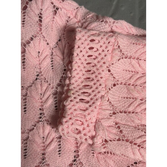 VTG Montgomery Ward Sweater Womens Sz 40  Pink Crochet Knit Cottage Grandma - Picture 8 of 9